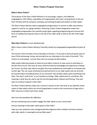 Silver Chalice Program Overview
