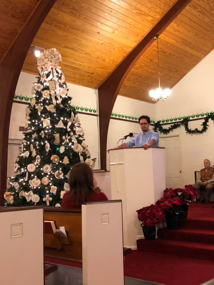 Evan Gough preaching during the holidays at Northway CC