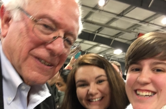 Sarah Page Jones (right) takes a selfie with Sen. Bernie Sanders and a friend.