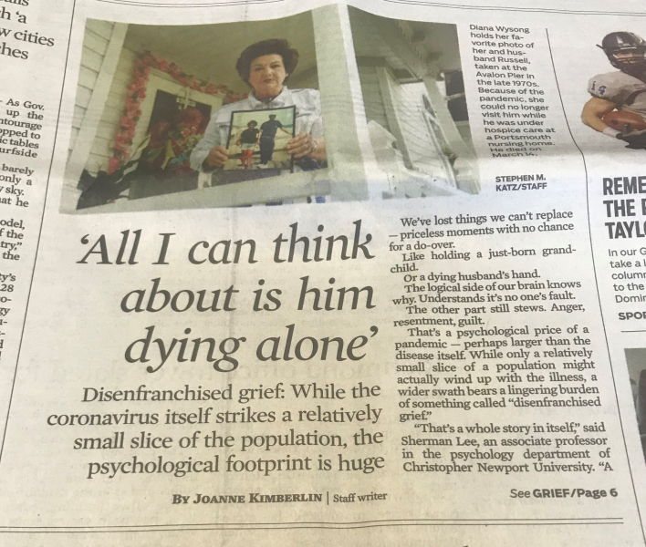 The article about COVID patient dying alone. Published in The Virgina Pilot 